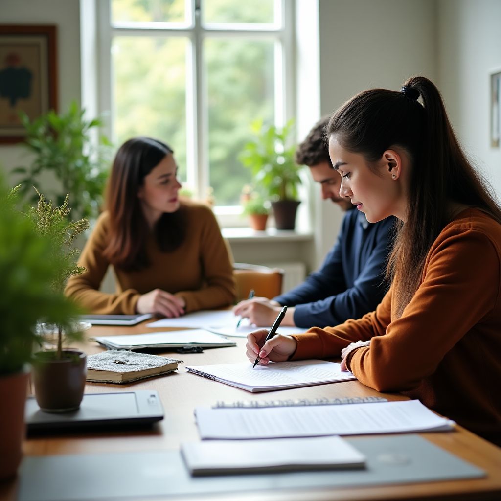 Équipe de publication travaillant sur des guides à base de plantes