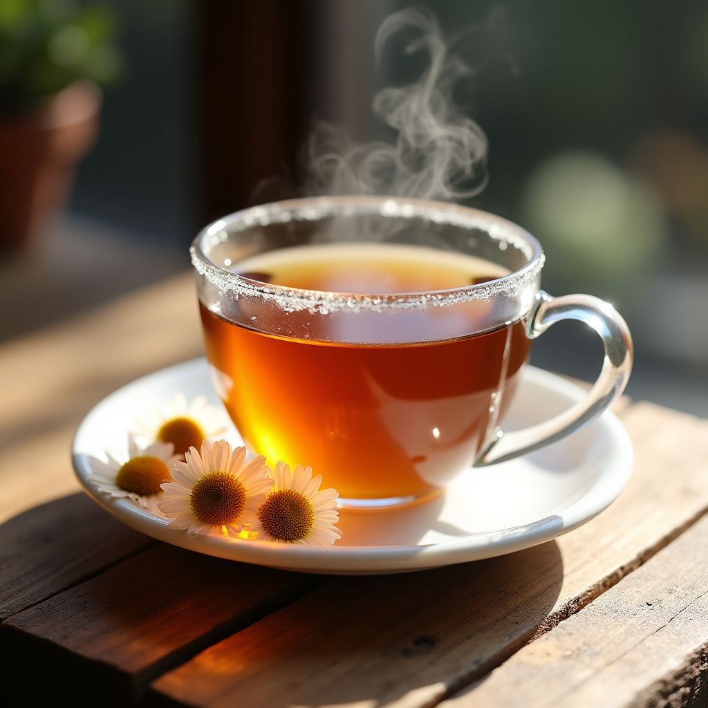 Tasse de thé à la camomille avec des fleurs de camomille fraîches